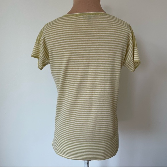 Loro Piana Chartreuse White Cashmere Striped Short Sleeve Crewneck T-Shirt EUC S - Picture 5 of 12